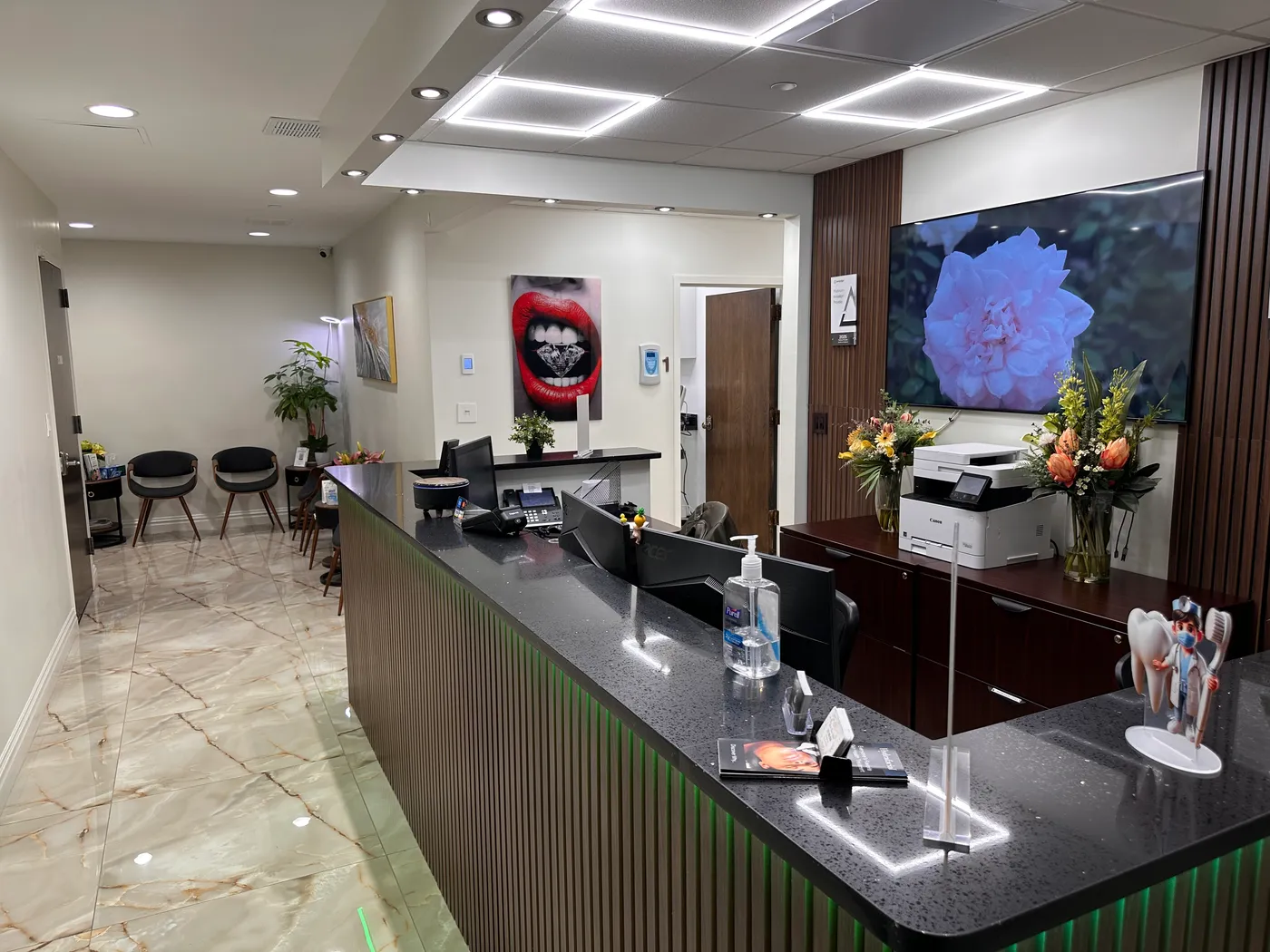 Waiting area and reception at Dentist on Madison